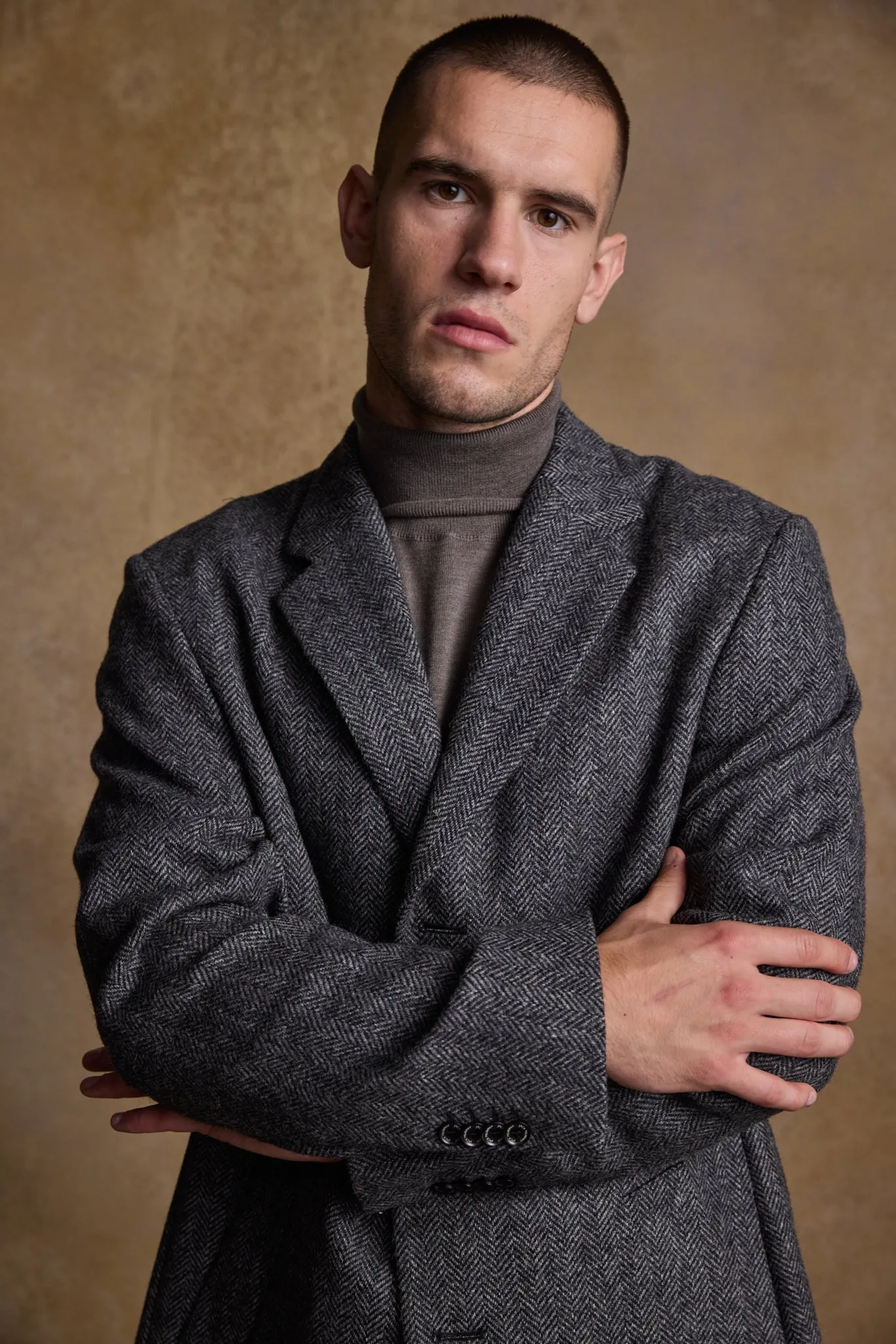 Owen Tweed Coat - Charcoal Wide Herringbone