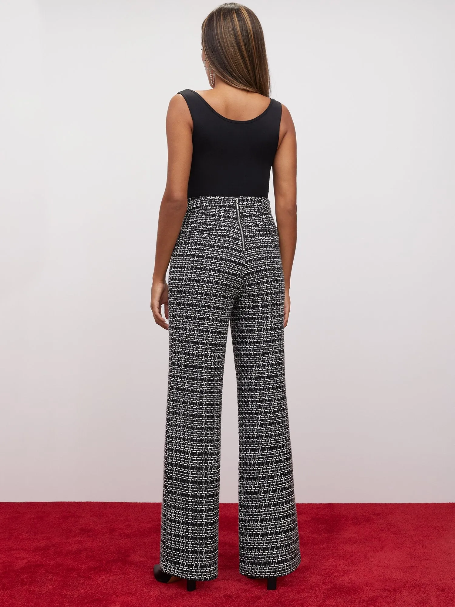 Petite High-Rise Tweed Wide-Leg Pant