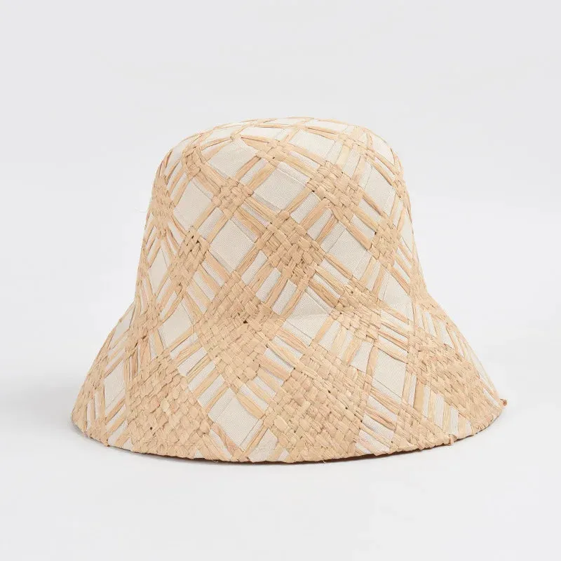 Plaid Straw Summer Kentucky Bucket Hat