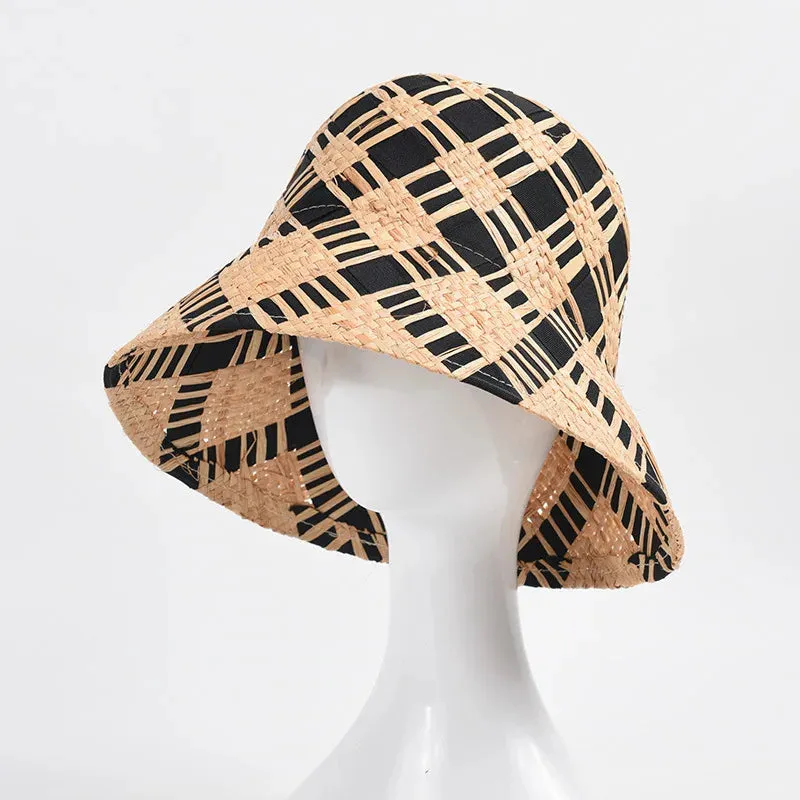 Plaid Straw Summer Kentucky Bucket Hat