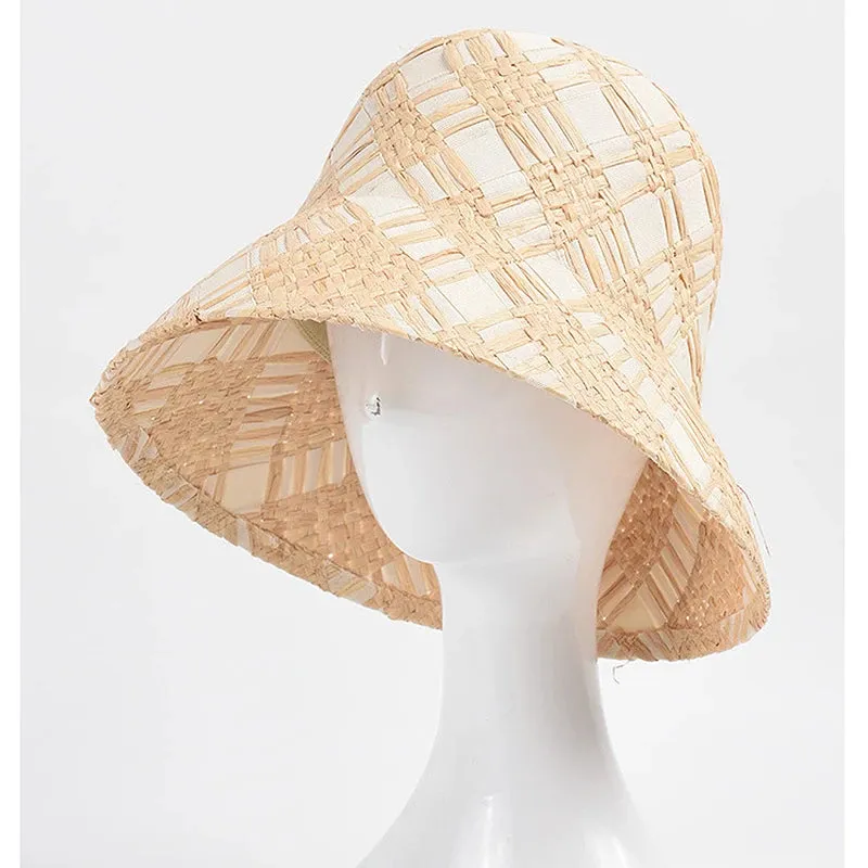 Plaid Straw Summer Kentucky Bucket Hat