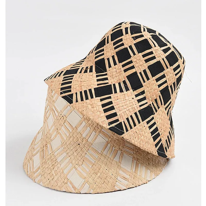 Plaid Straw Summer Kentucky Bucket Hat