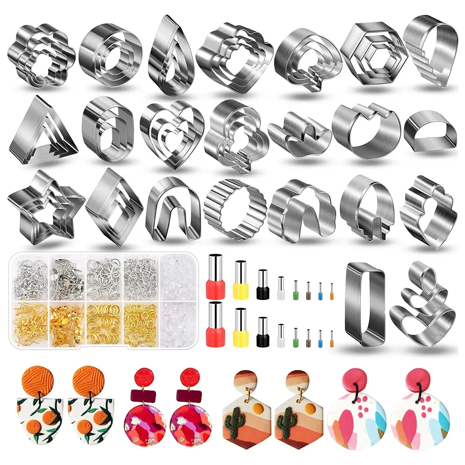 Polymer Clay Earring DIY Jewellery Making Kit Stainless Steel Cutters Moulds Tools Findings