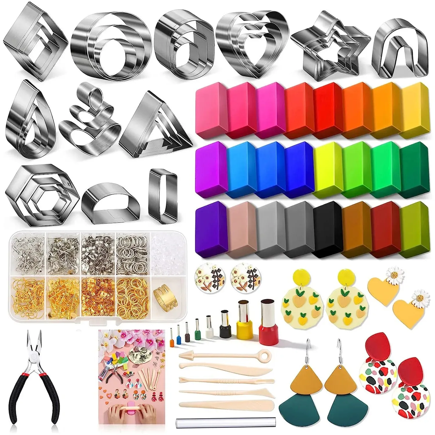 Polymer Clay Earring DIY Jewellery Making Kit Stainless Steel Cutters Moulds Tools Findings