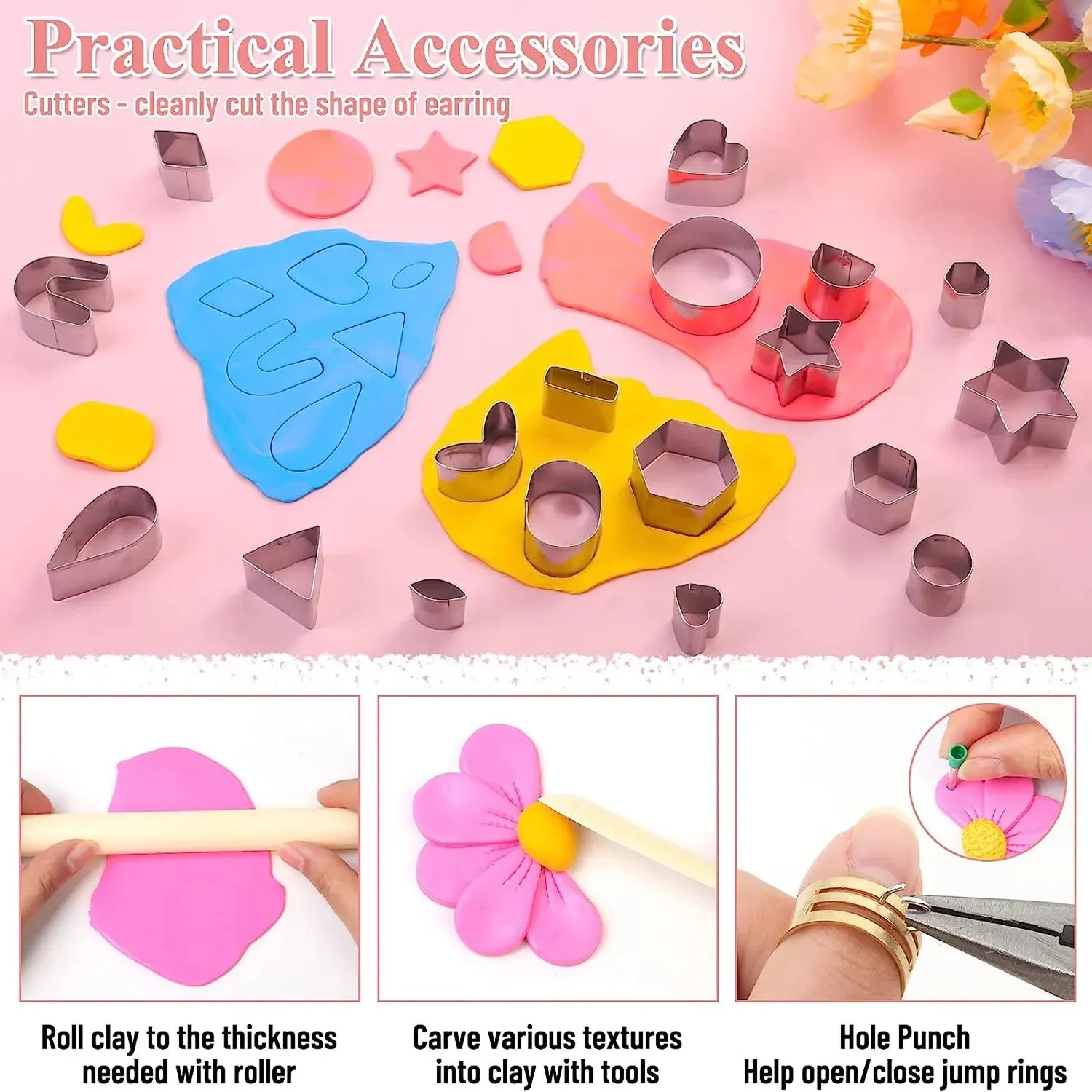 Polymer Clay Earring DIY Jewellery Making Kit Stainless Steel Cutters Moulds Tools Findings