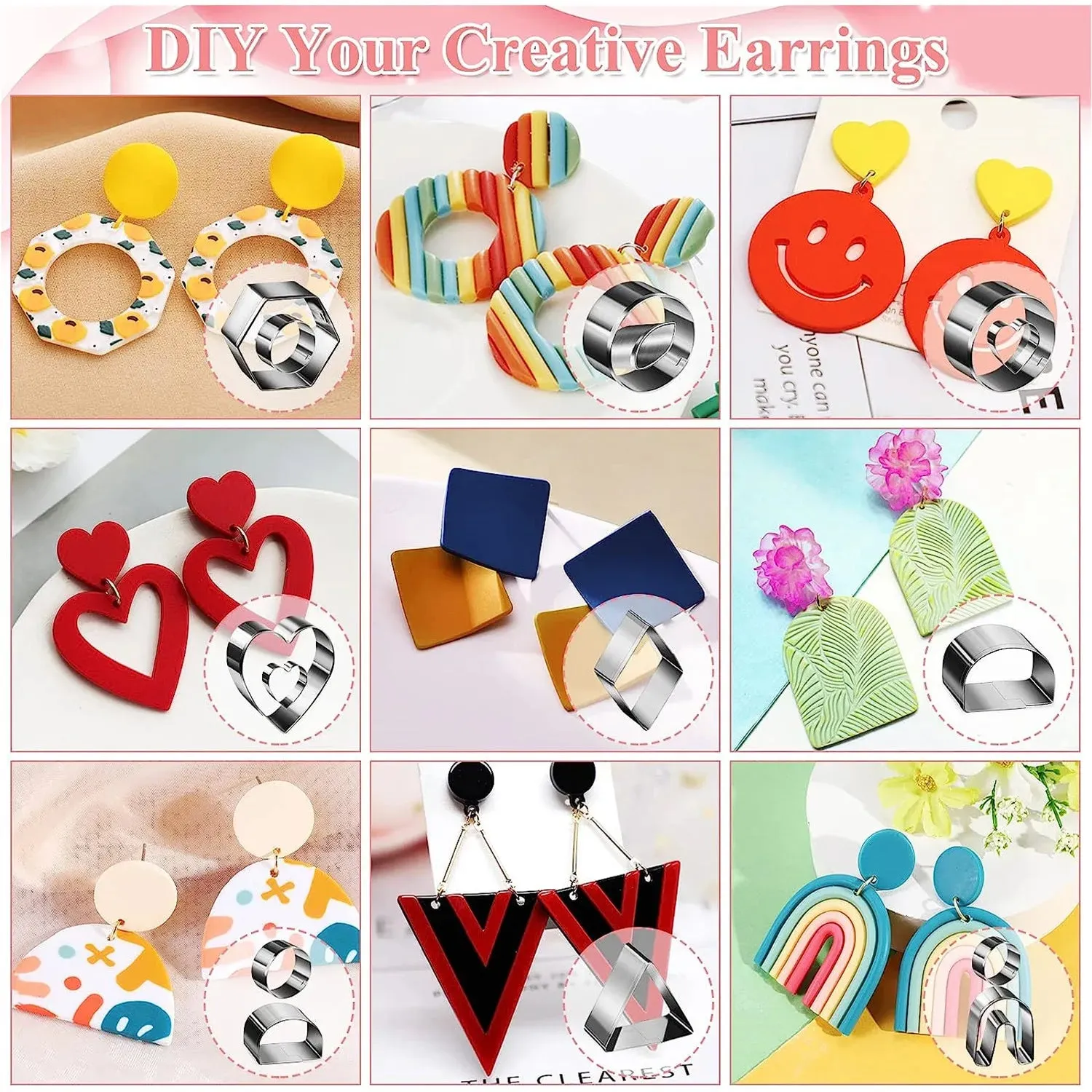 Polymer Clay Earring DIY Jewellery Making Kit Stainless Steel Cutters Moulds Tools Findings