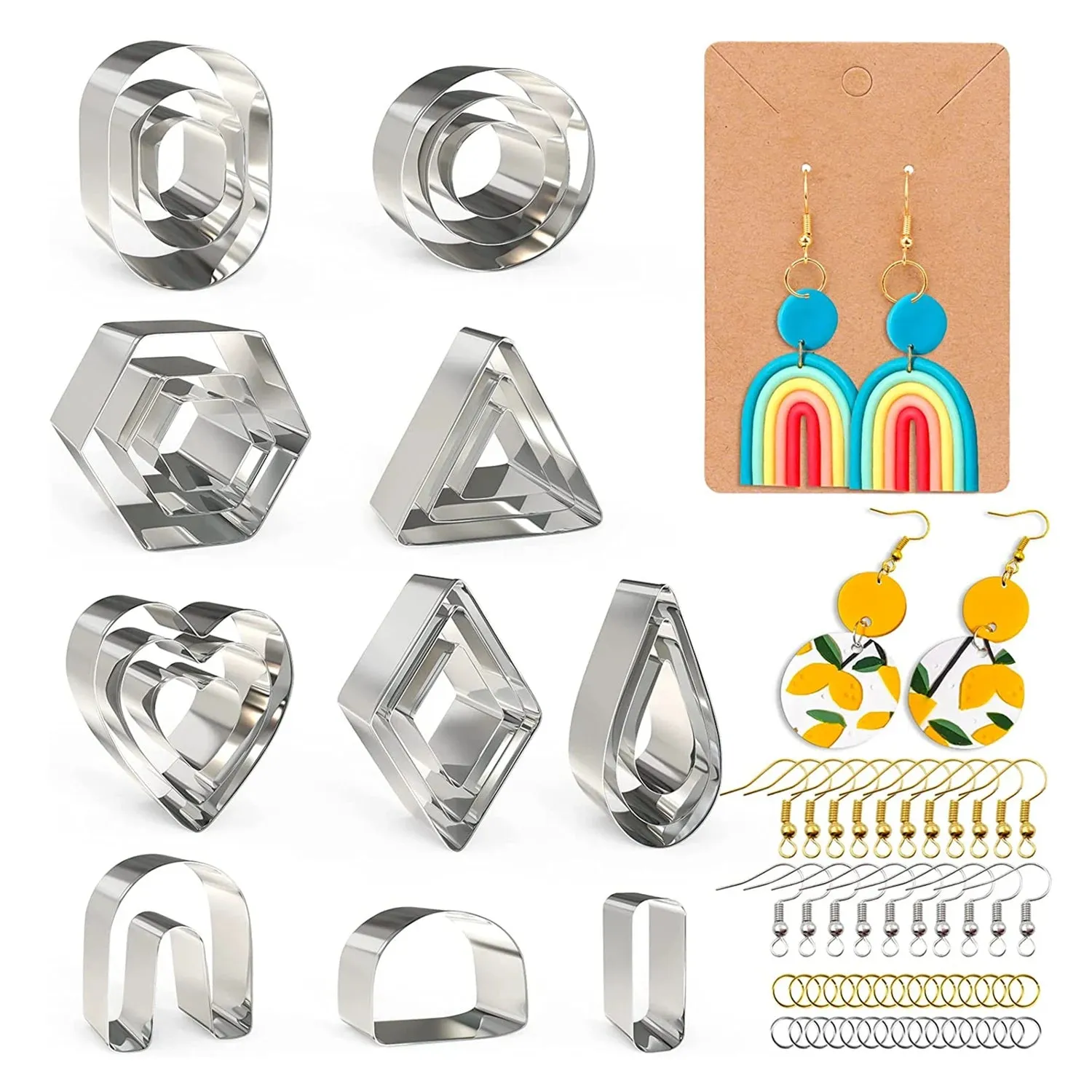 Polymer Clay Earring DIY Jewellery Making Kit Stainless Steel Cutters Moulds Tools Findings