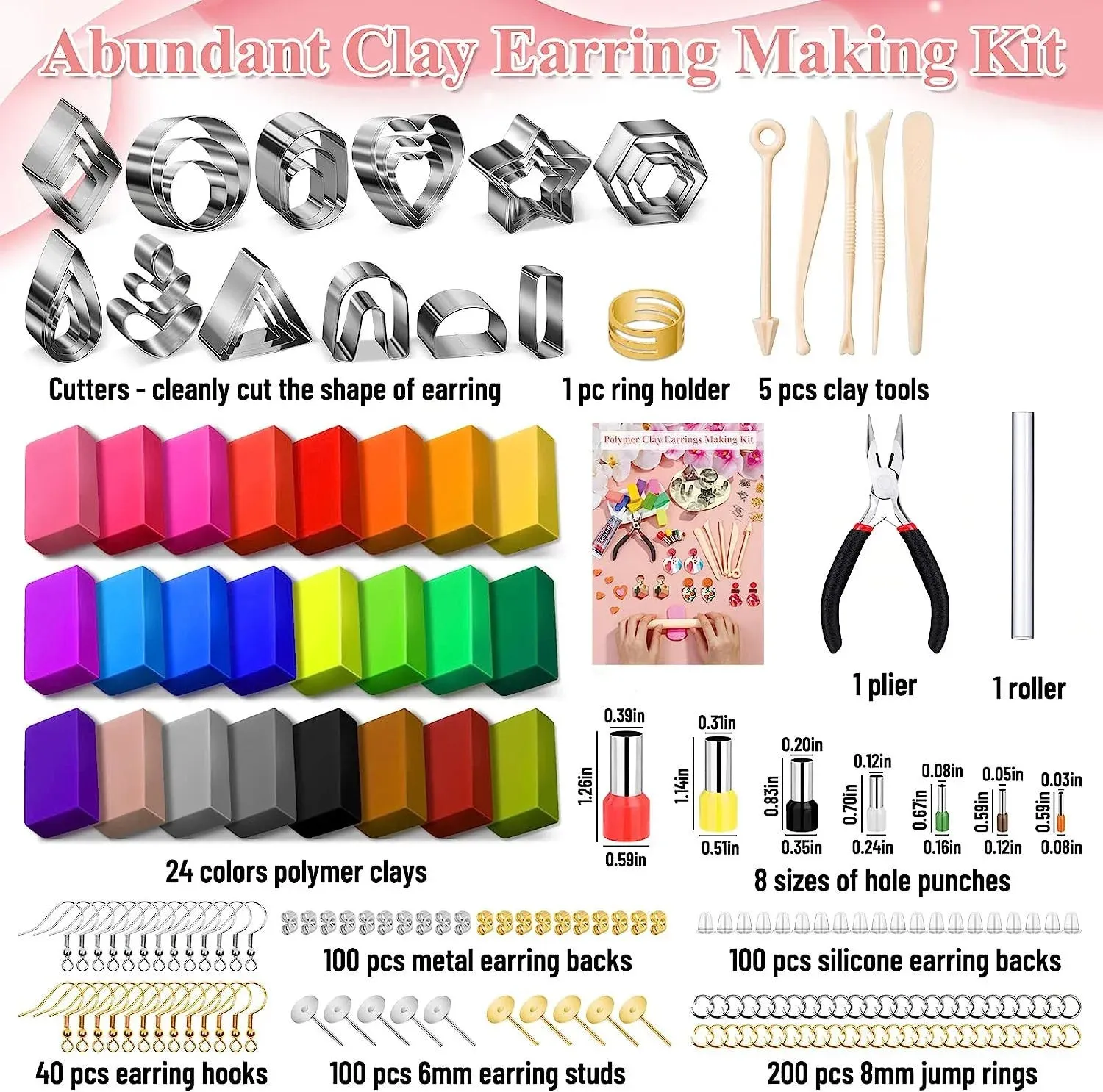 Polymer Clay Earring DIY Jewellery Making Kit Stainless Steel Cutters Moulds Tools Findings