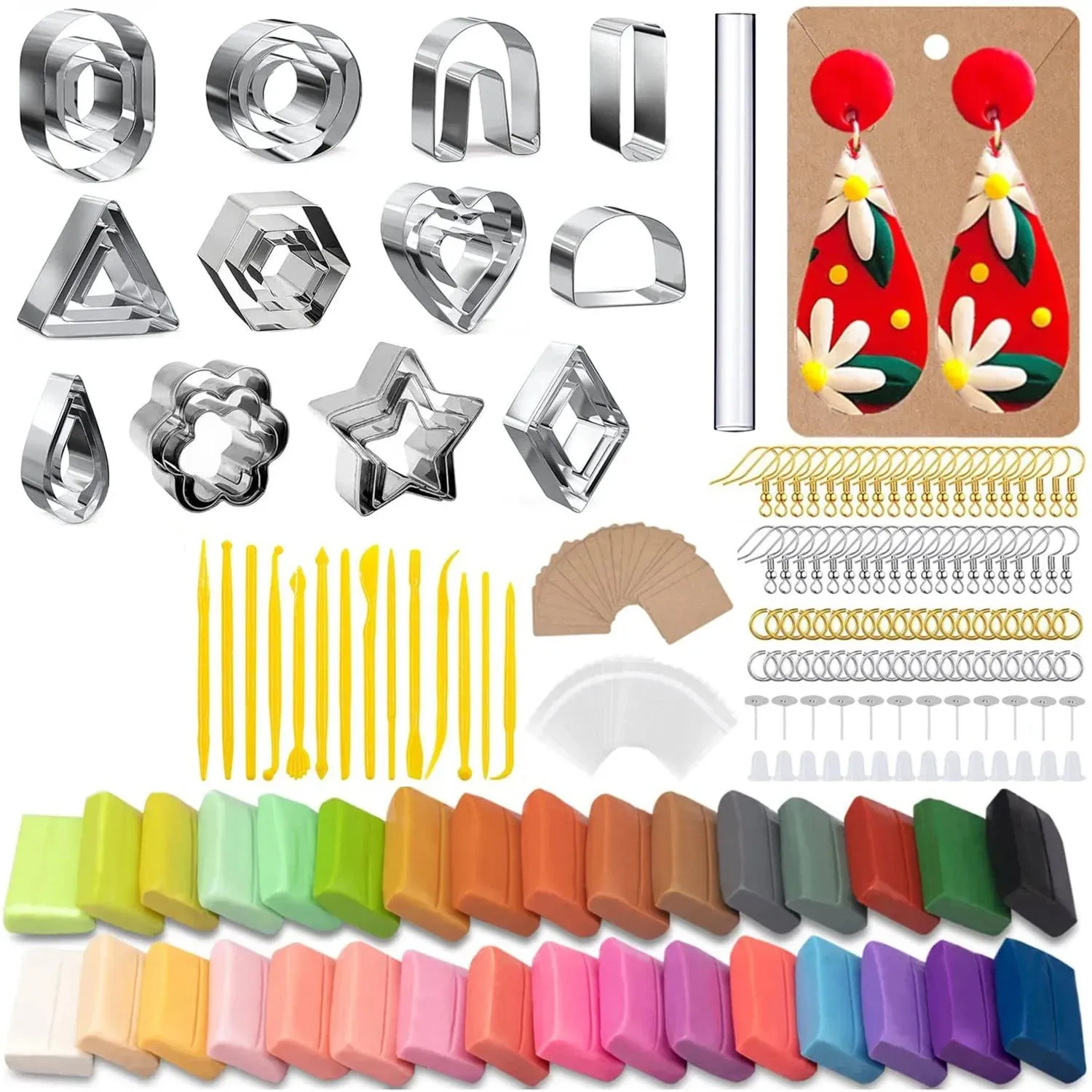 Polymer Clay Earring DIY Jewellery Making Kit Stainless Steel Cutters Moulds Tools Findings