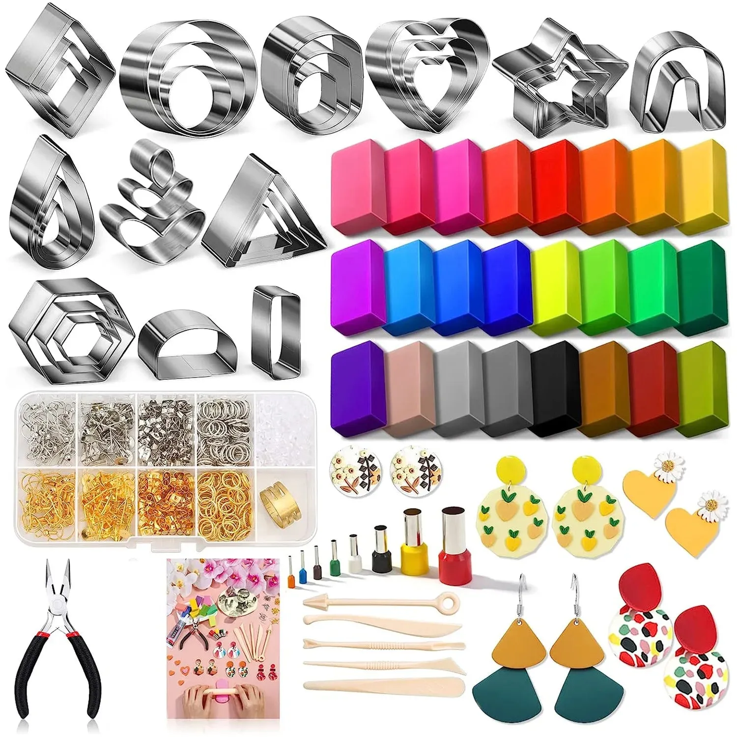 Polymer Clay Earring DIY Jewellery Making Kit Stainless Steel Cutters Moulds Tools Findings