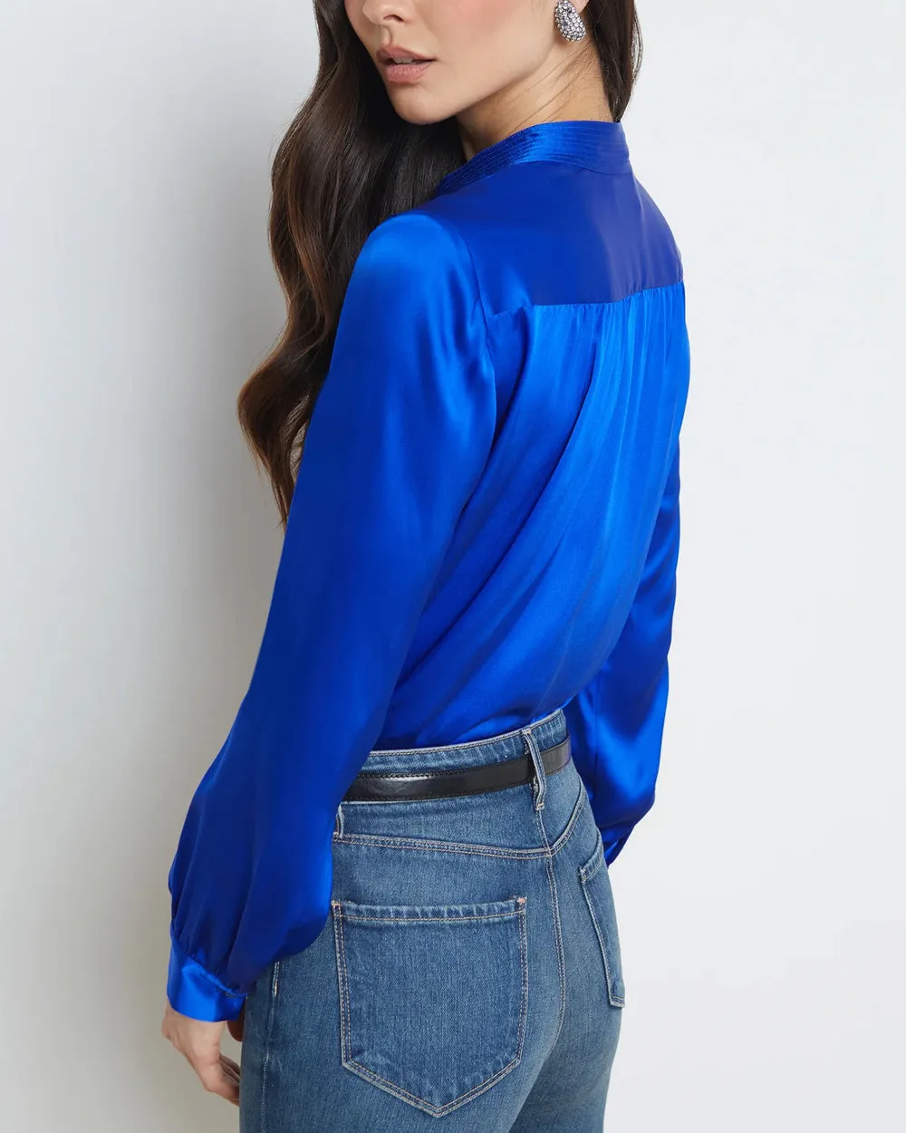 Pop Cobalt Bianca Band Collar Blouse