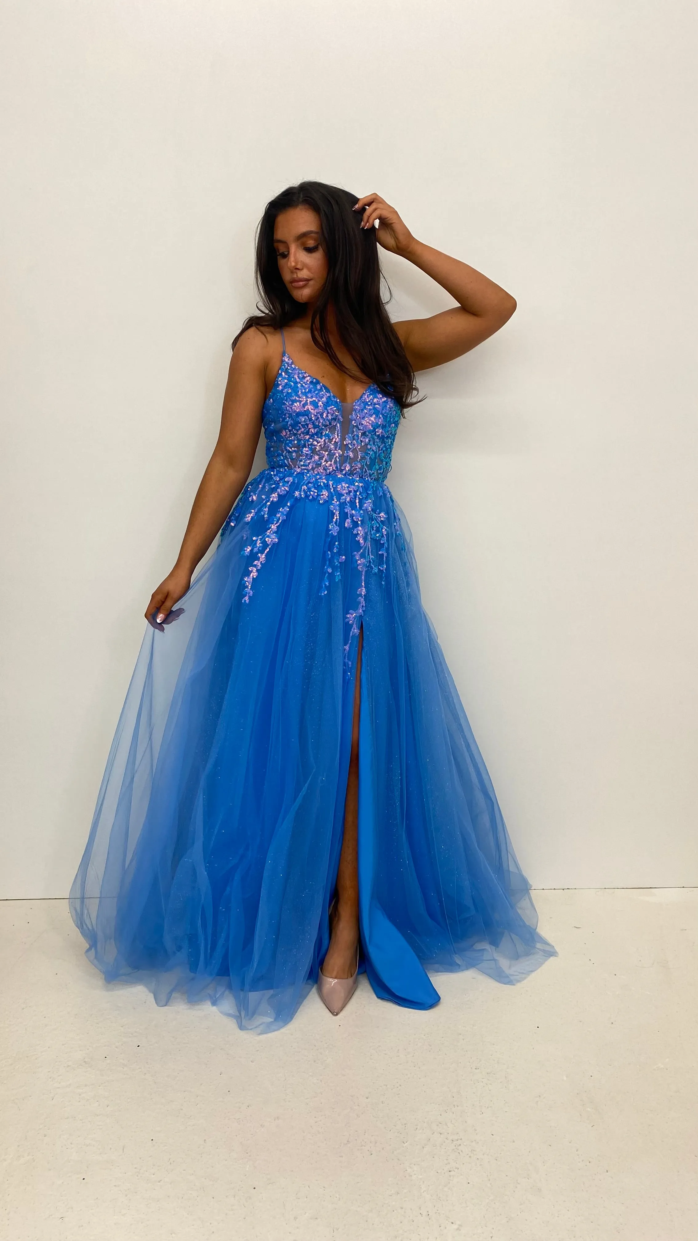 Powder Blue Sparkle Corset Ball Gown