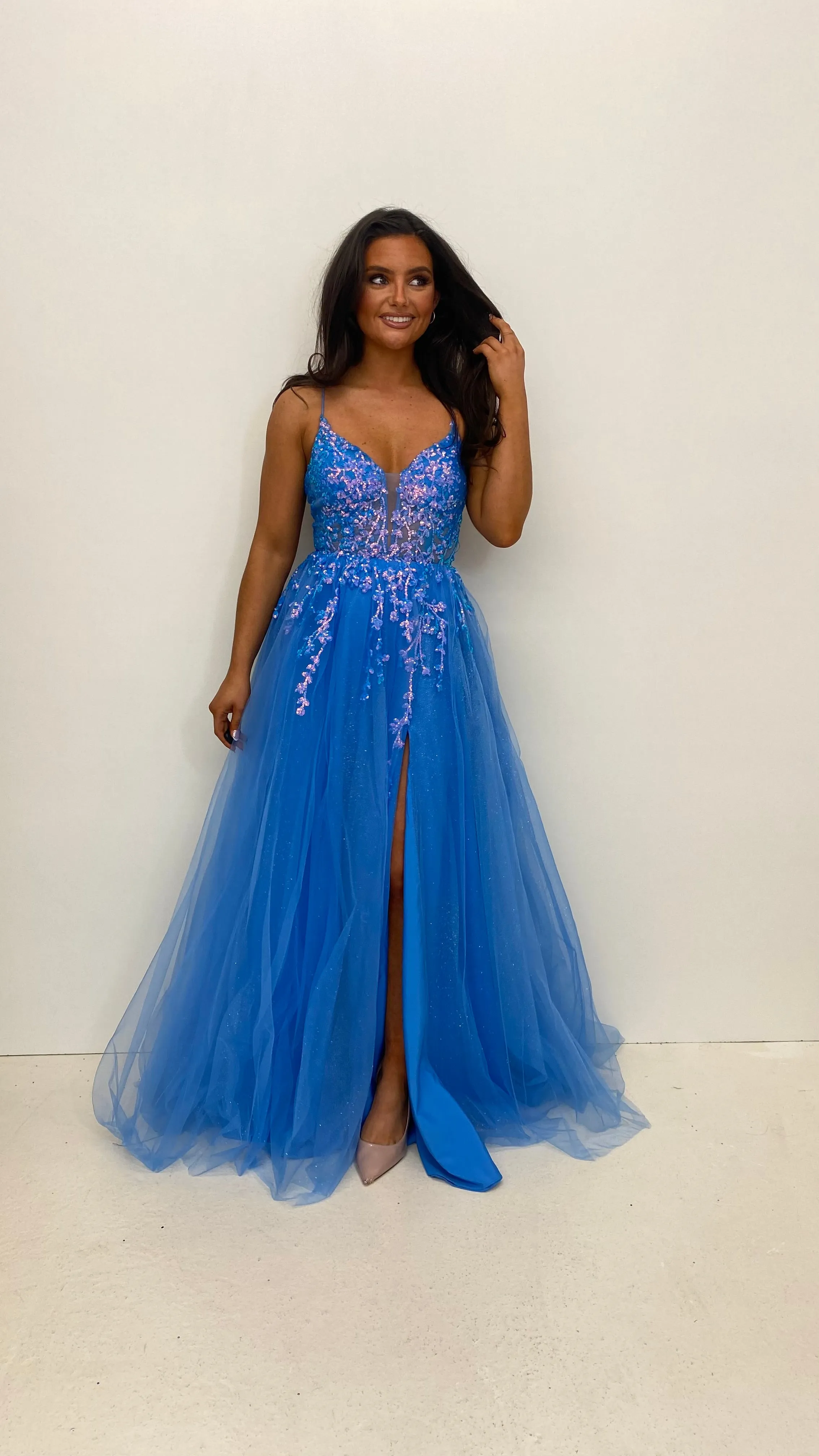 Powder Blue Sparkle Corset Ball Gown