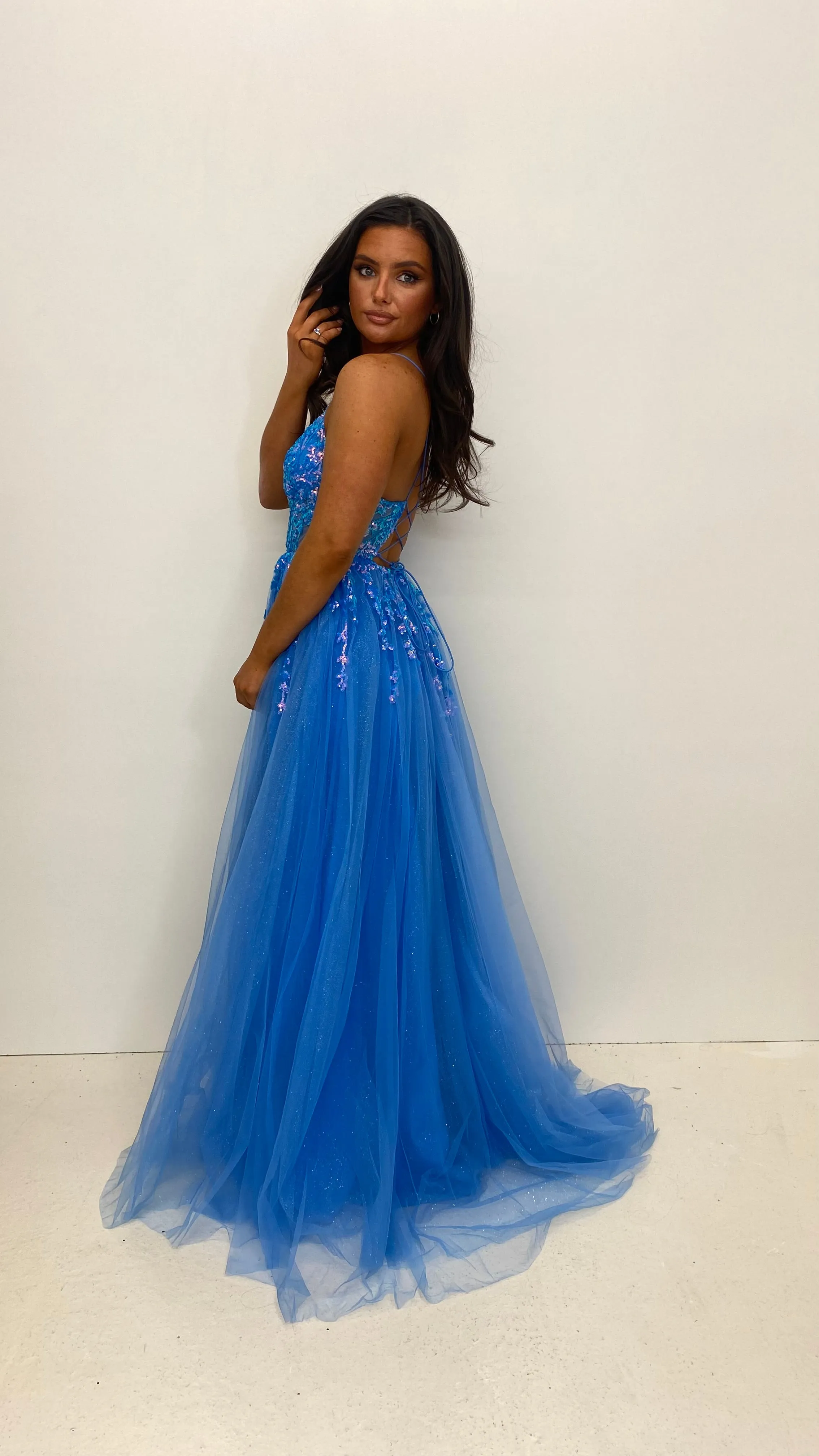 Powder Blue Sparkle Corset Ball Gown