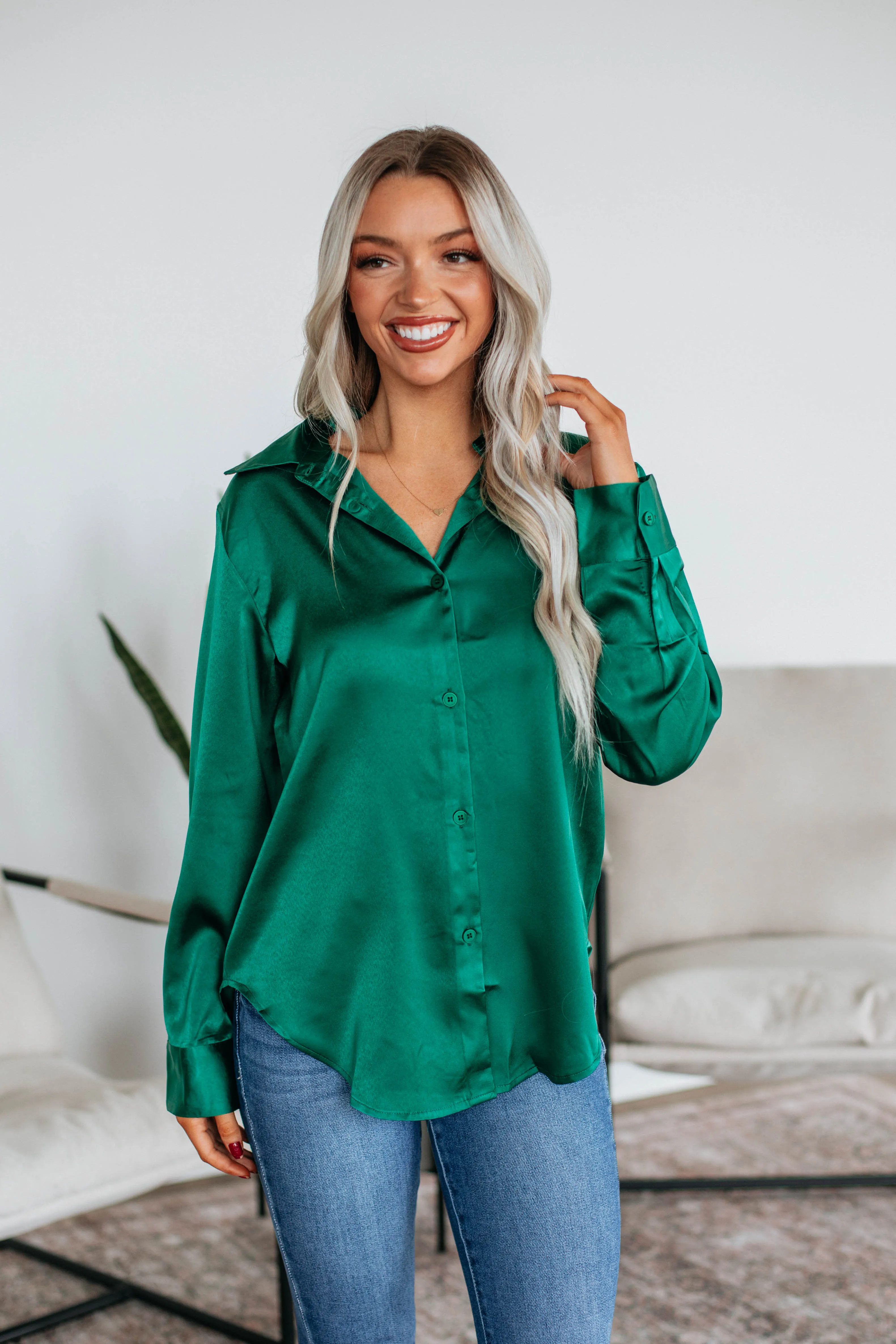 Quinn Button Down Blouse - Hunter Green