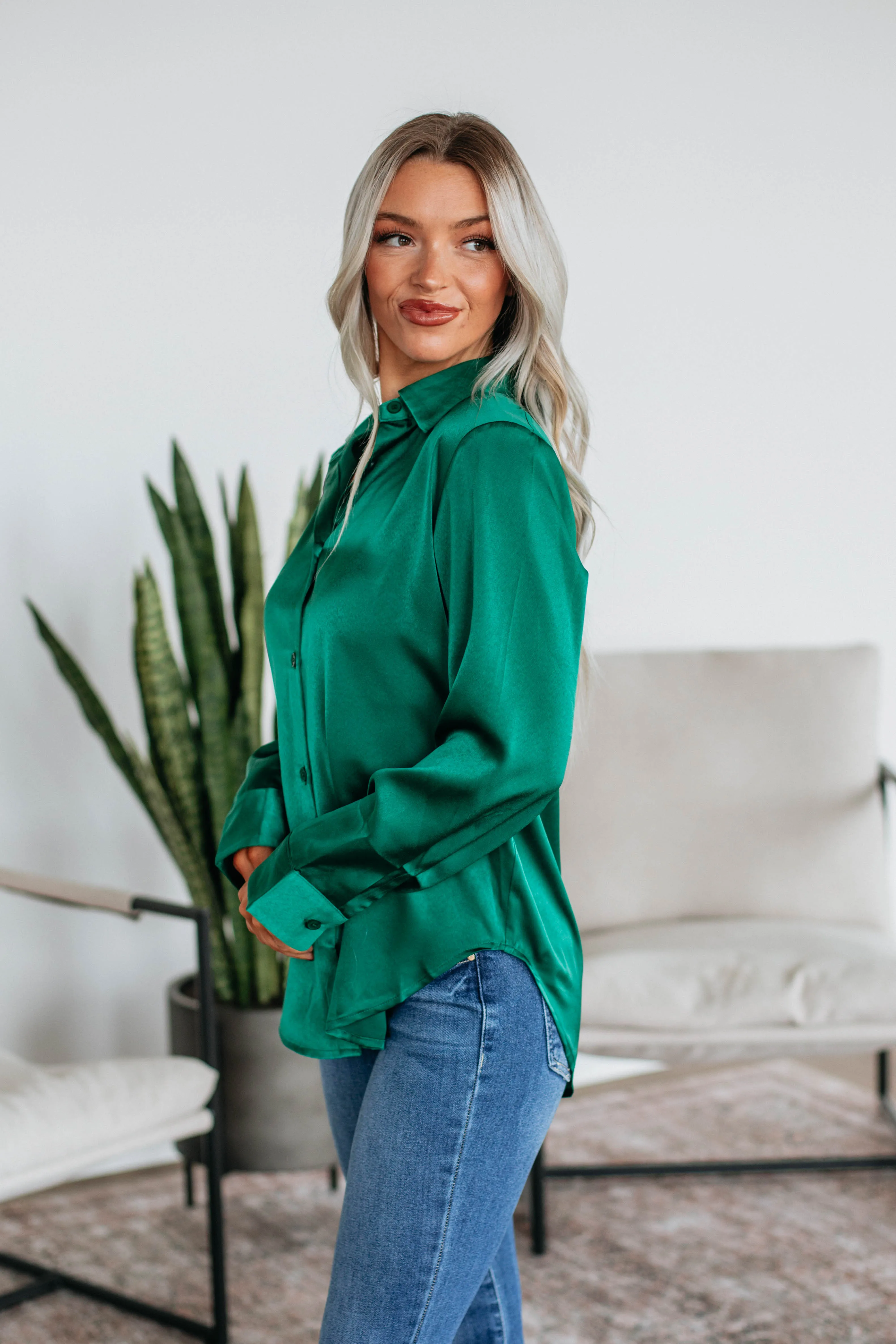 Quinn Button Down Blouse - Hunter Green