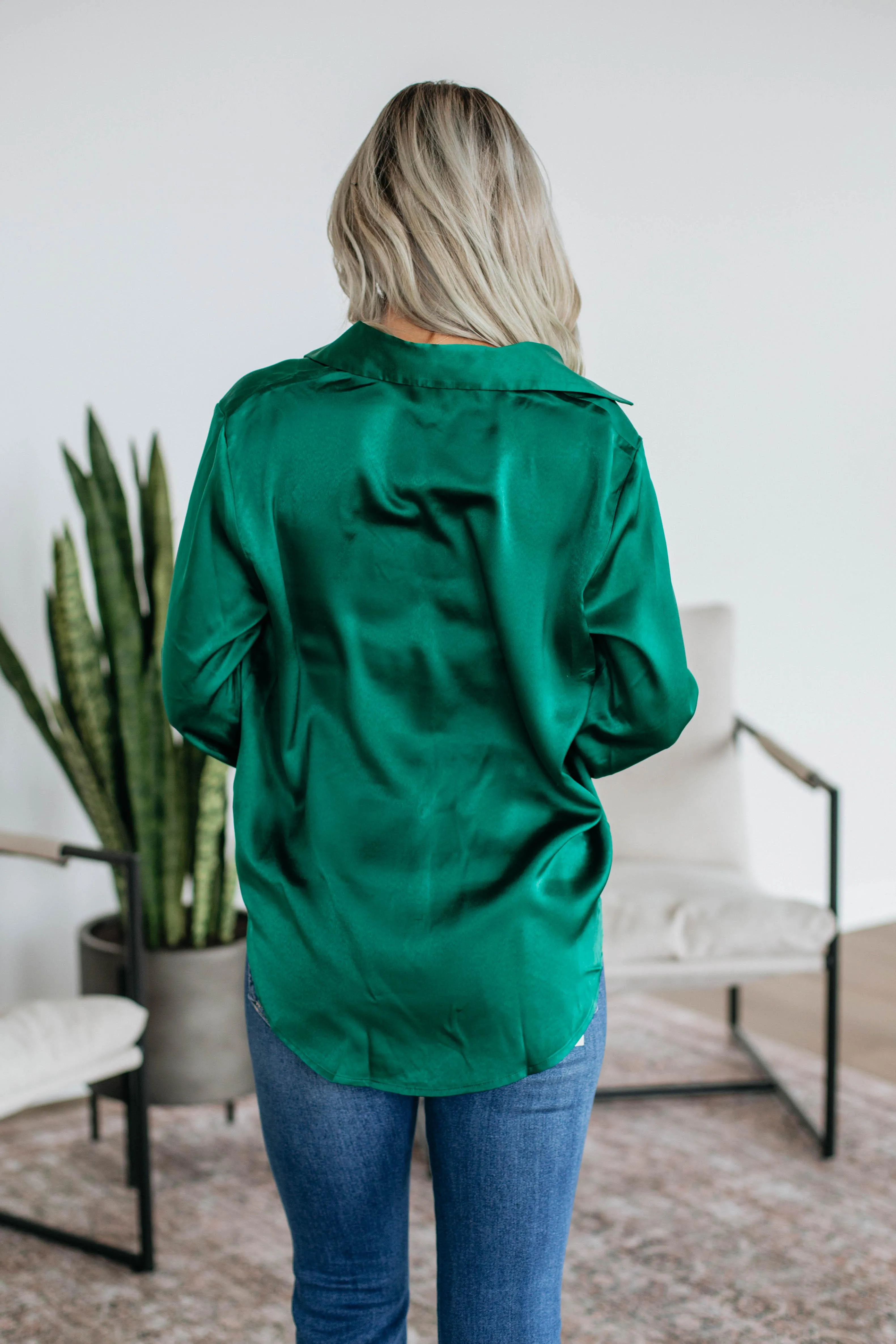 Quinn Button Down Blouse - Hunter Green