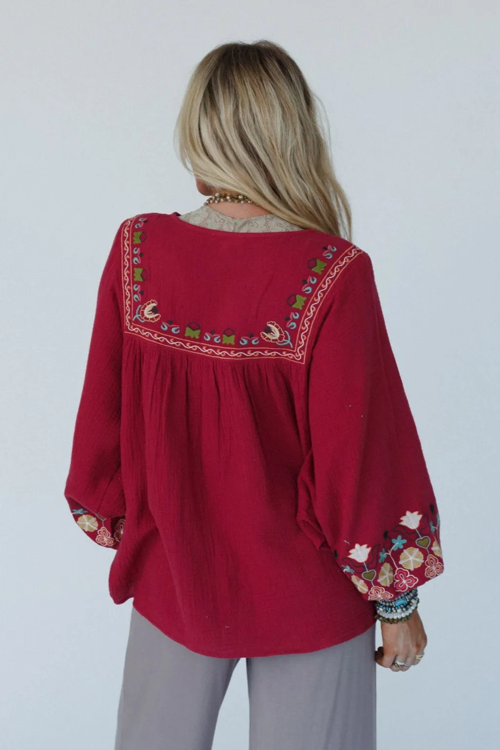 Quinnlan Embroidered Tunic - Red