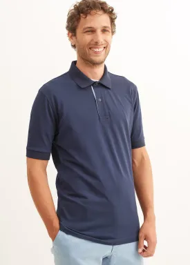 Rayan polo shirt in cotton stretch - pique knit, embroidered (MARINE)