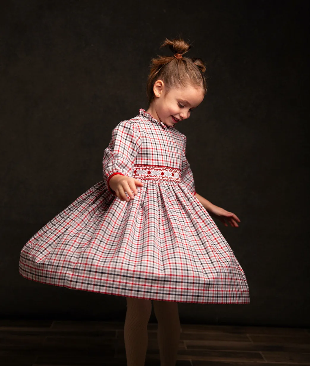 Red, White and Grey Checked Honor Smocked Dress