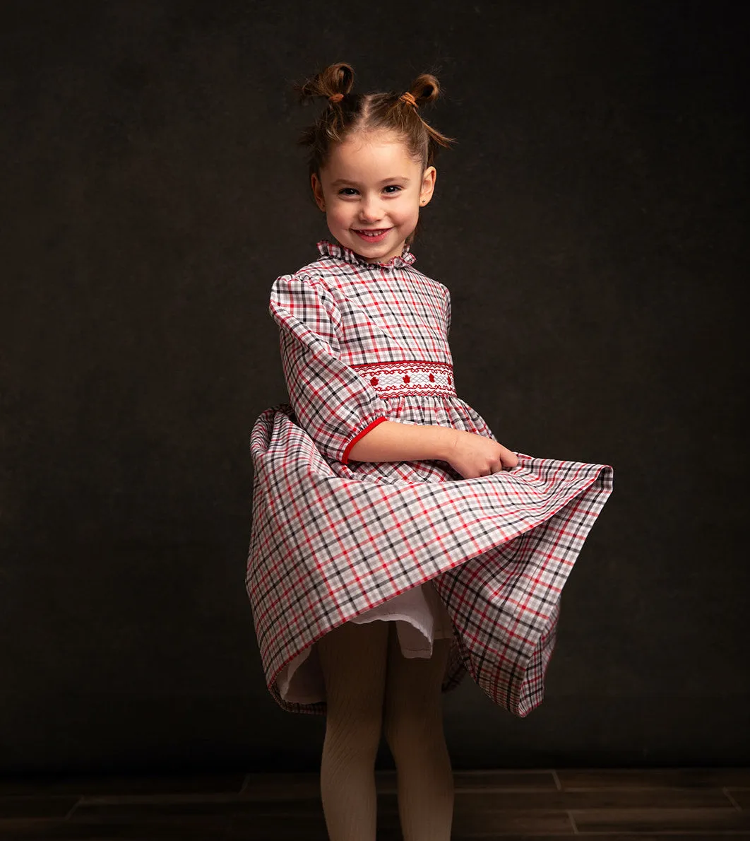 Red, White and Grey Checked Honor Smocked Dress