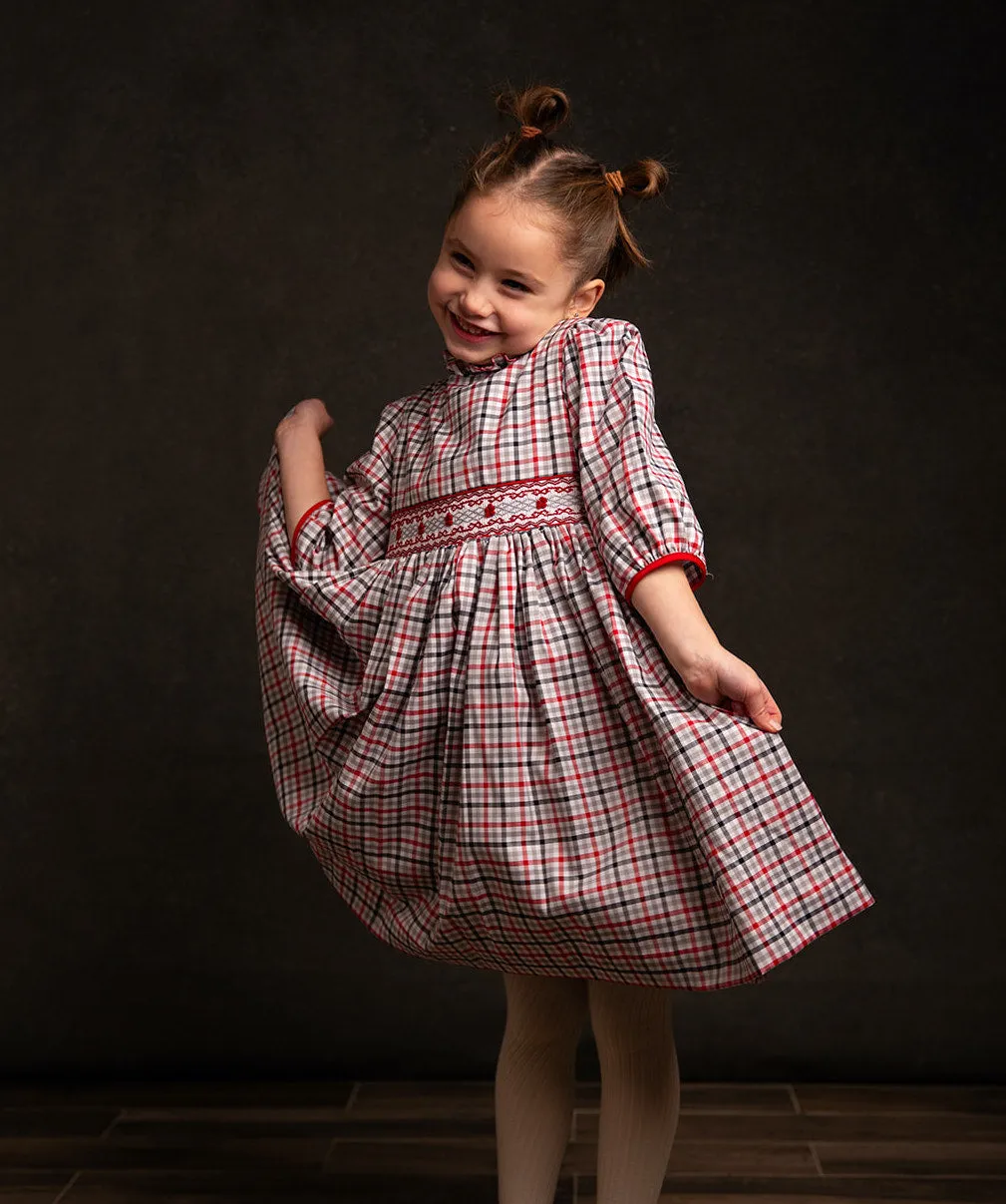 Red, White and Grey Checked Honor Smocked Dress