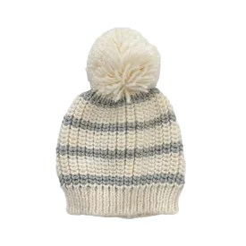 Rib Knit Bowie Grey Stripe Hat by Blueberry Hill