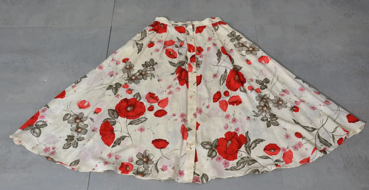 Rose Print Silk Button Down Midi Skirt