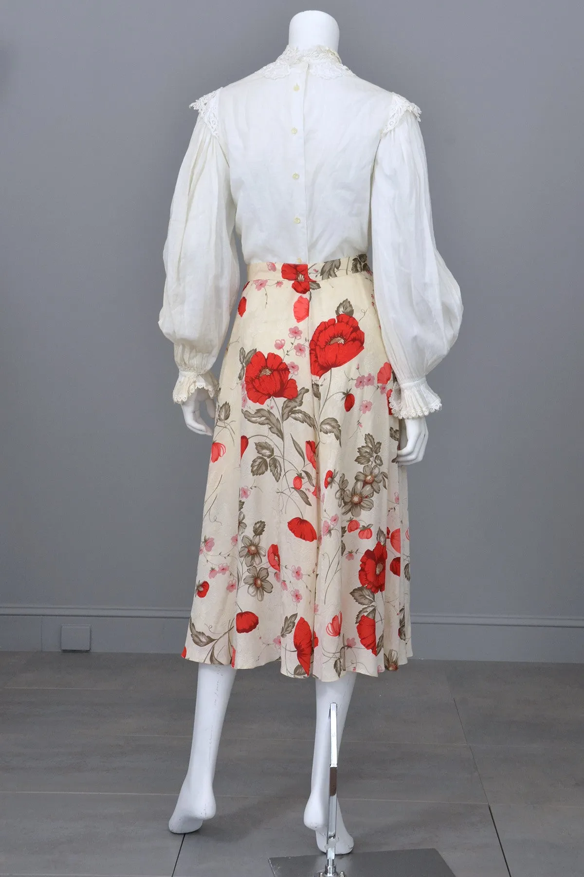 Rose Print Silk Button Down Midi Skirt