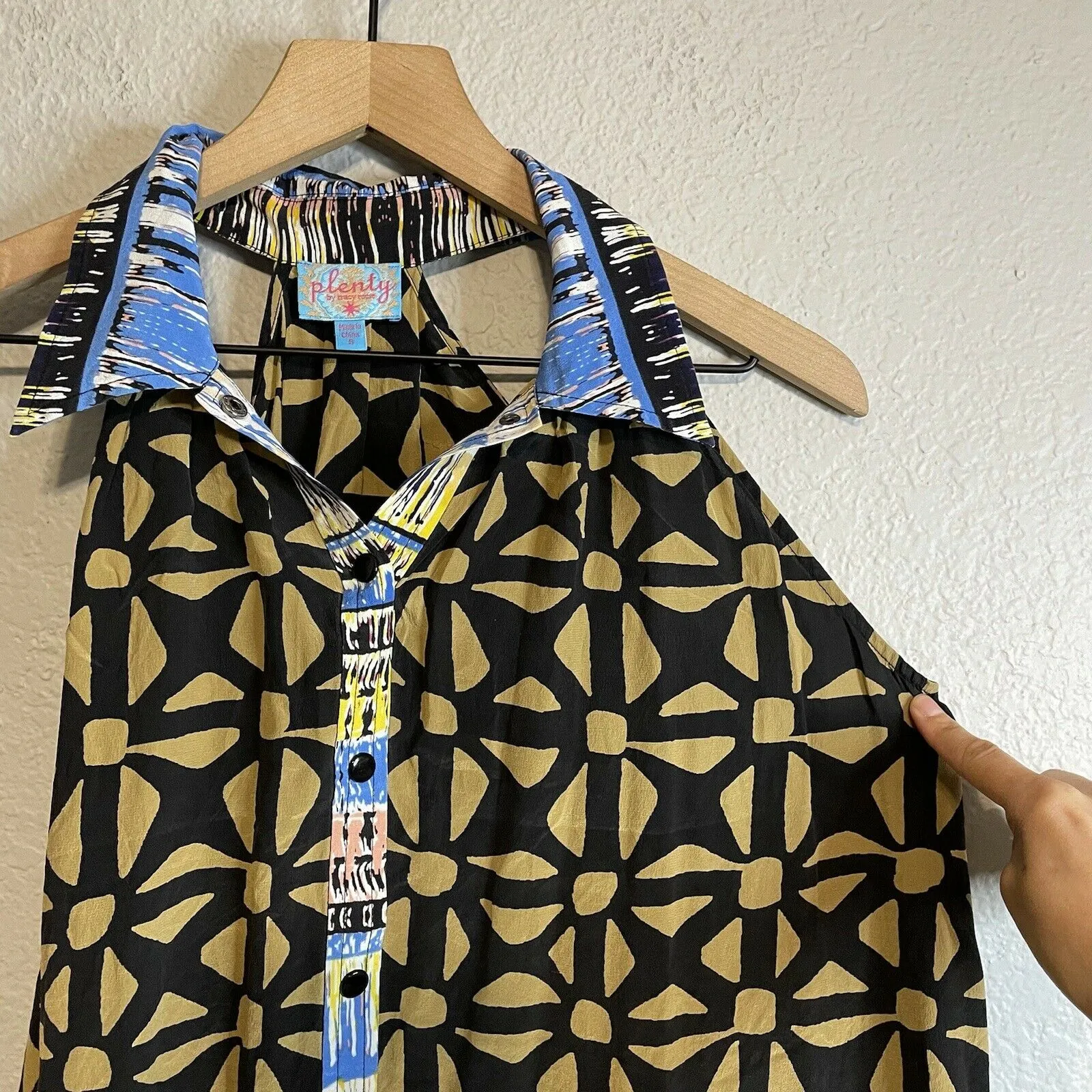 Silk Button Down Geometric Blouse