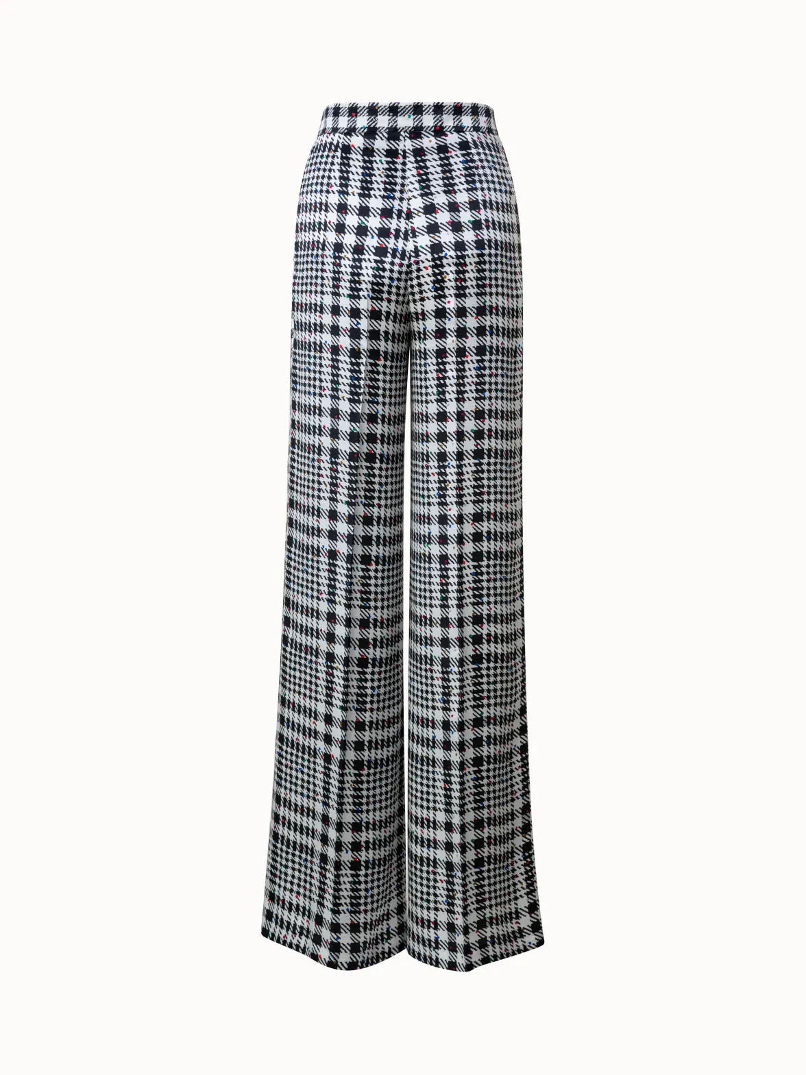 Silk Satin Wide Leg Pants with Tweed Check Print