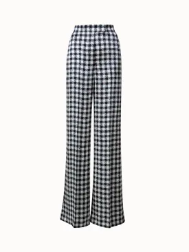 Silk Satin Wide Leg Pants with Tweed Check Print