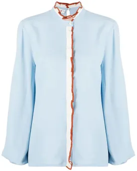 Sky Blue Ruffle Button Placket Blouse