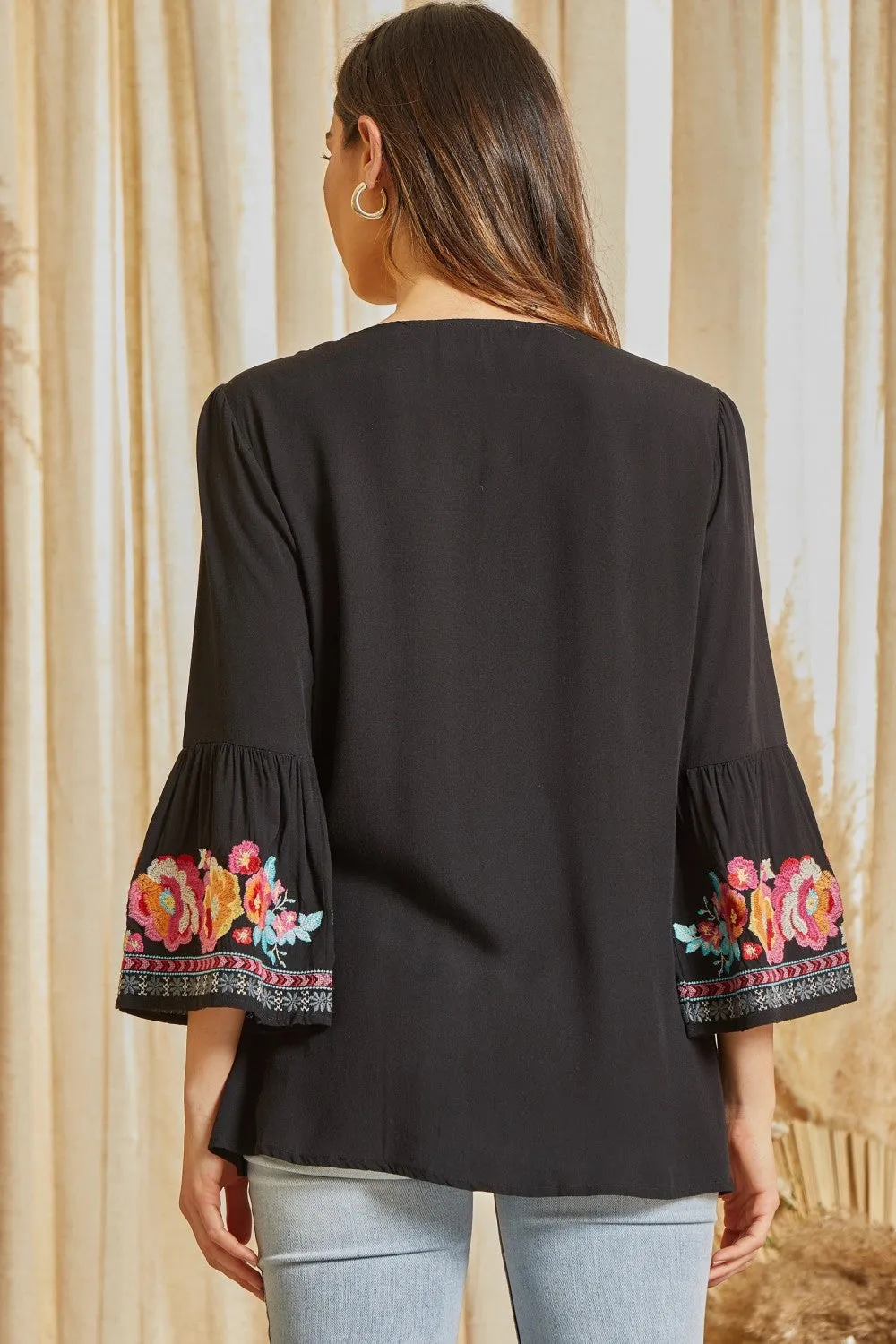 South Beach Embroidered Top, Black