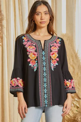 South Beach Embroidered Top, Black