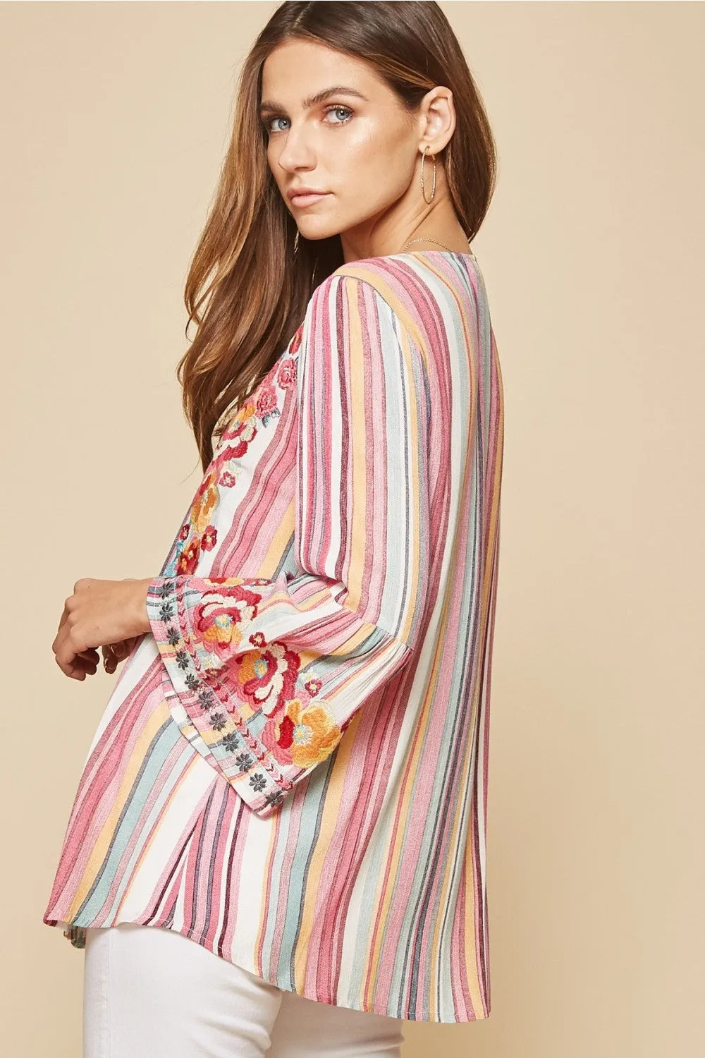 South Beach Embroidered Top, Striped