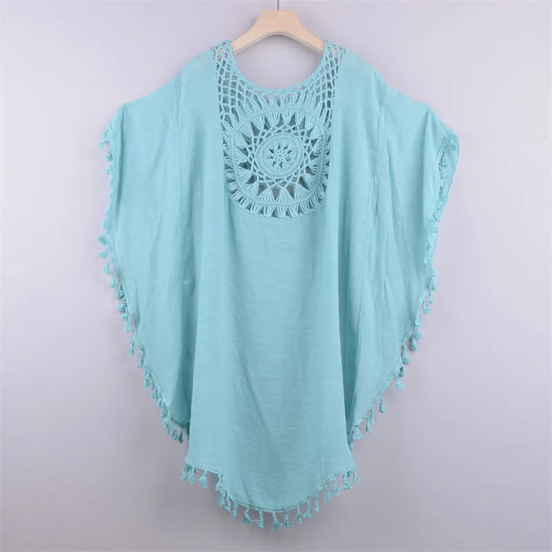 Summer Women Bikini Crochet Tunics Fringe Robe Cover-ups