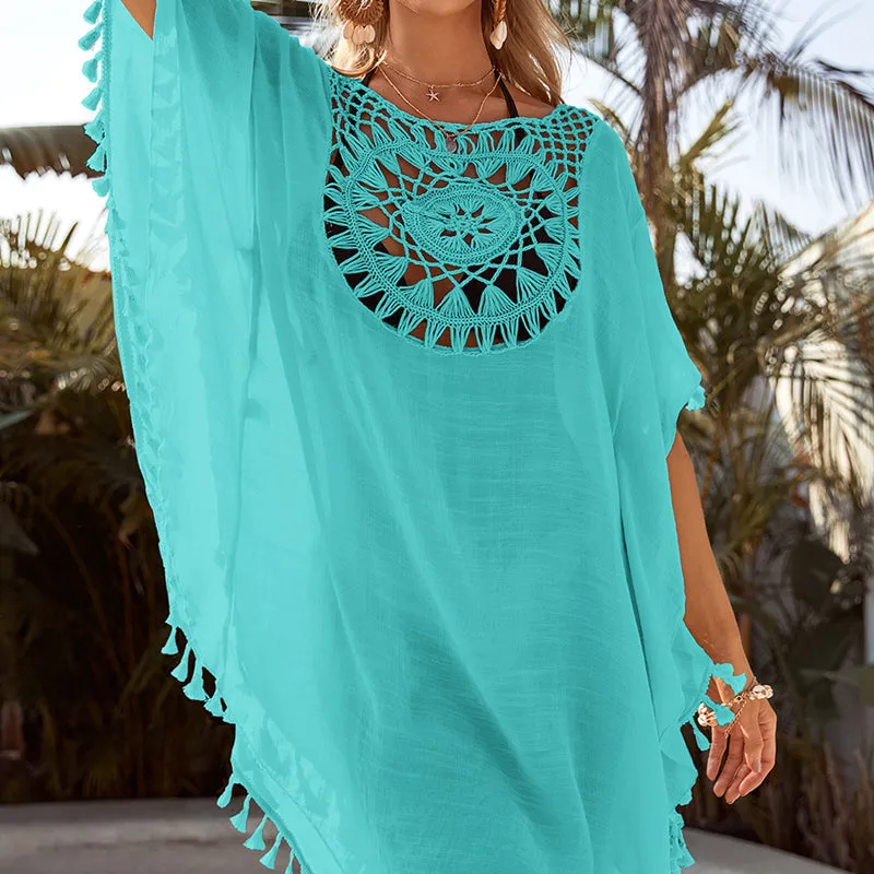 Summer Women Bikini Crochet Tunics Fringe Robe Cover-ups