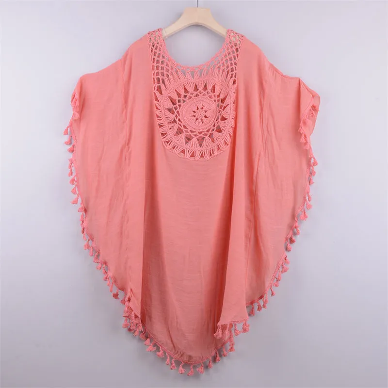 Summer Women Bikini Crochet Tunics Fringe Robe Cover-ups