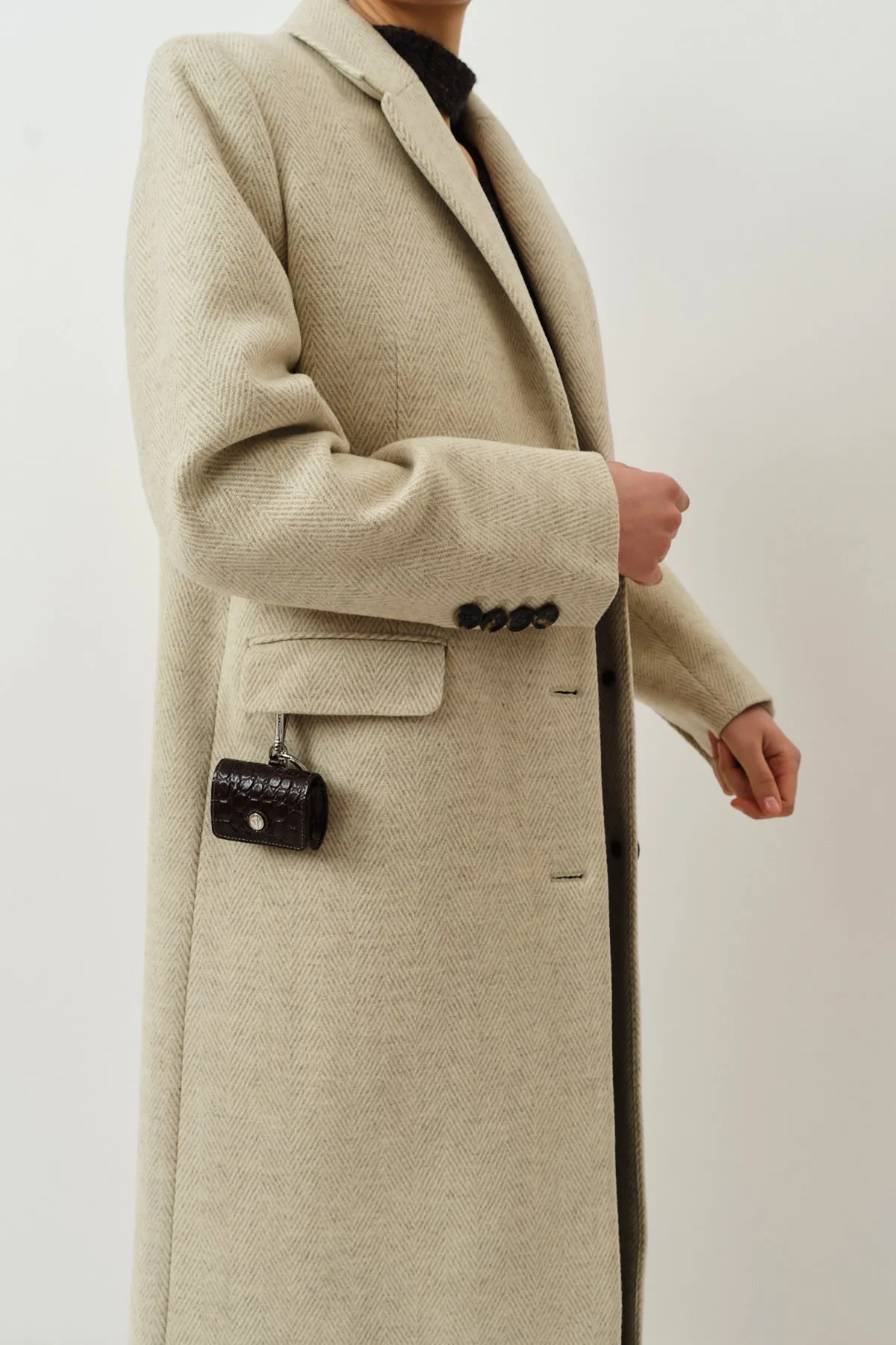 Tia Coat — Cream Herringbone