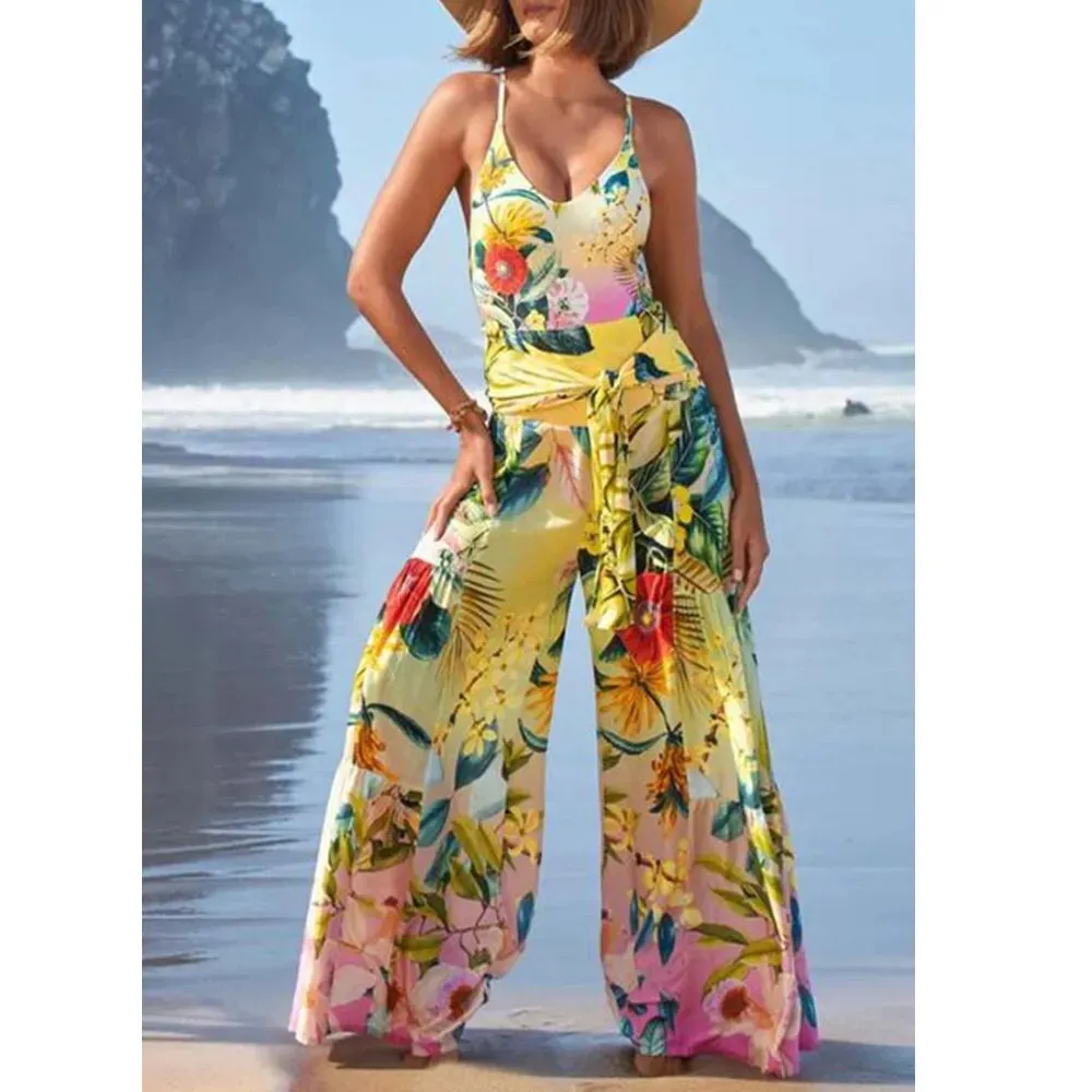 Tropical Sunrise One Piece Swimsuit Matching Pants