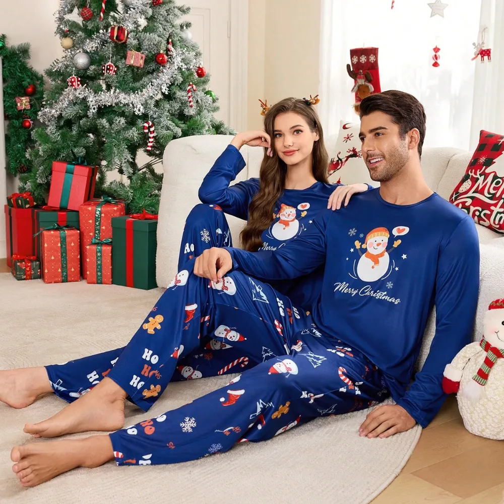 Two Pieces Christmas Santa Claus Pattern Couple Pajama Set