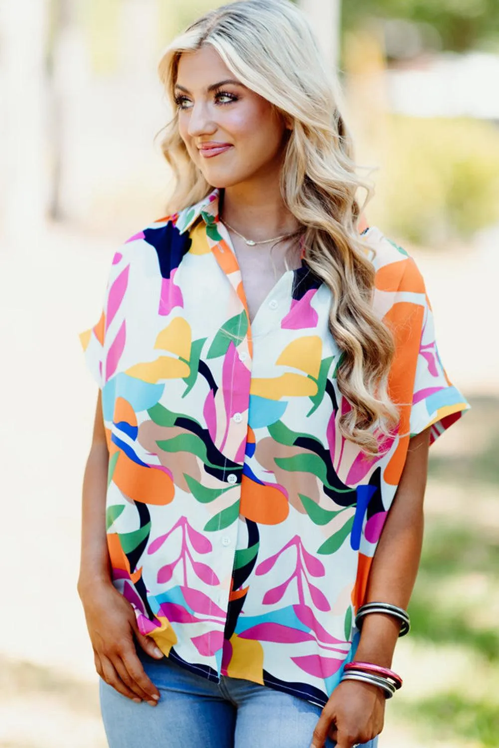 Whitney Leafy Multicolor Abstract Blouse