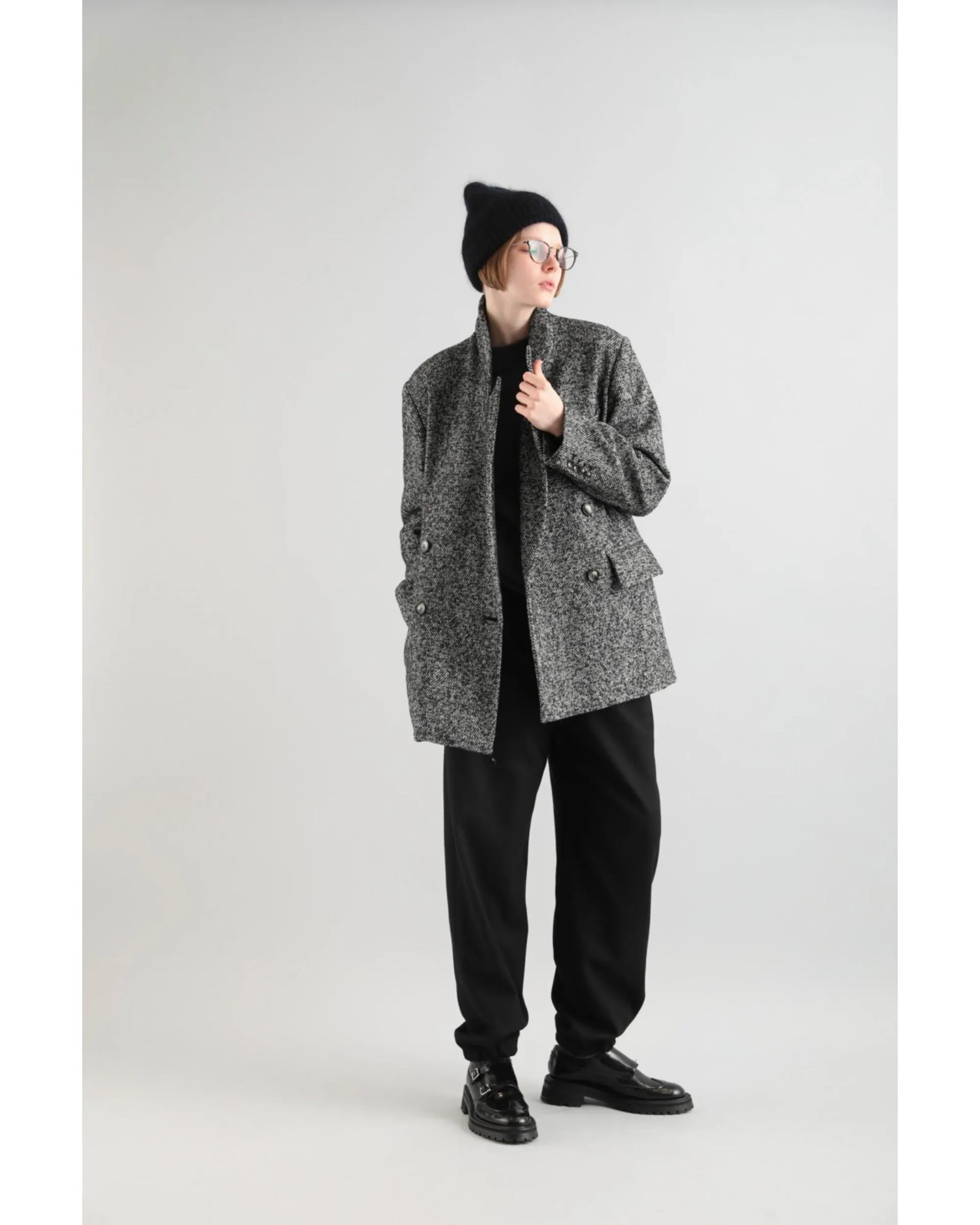 WOOL SOLK HERRINGBONE COAT