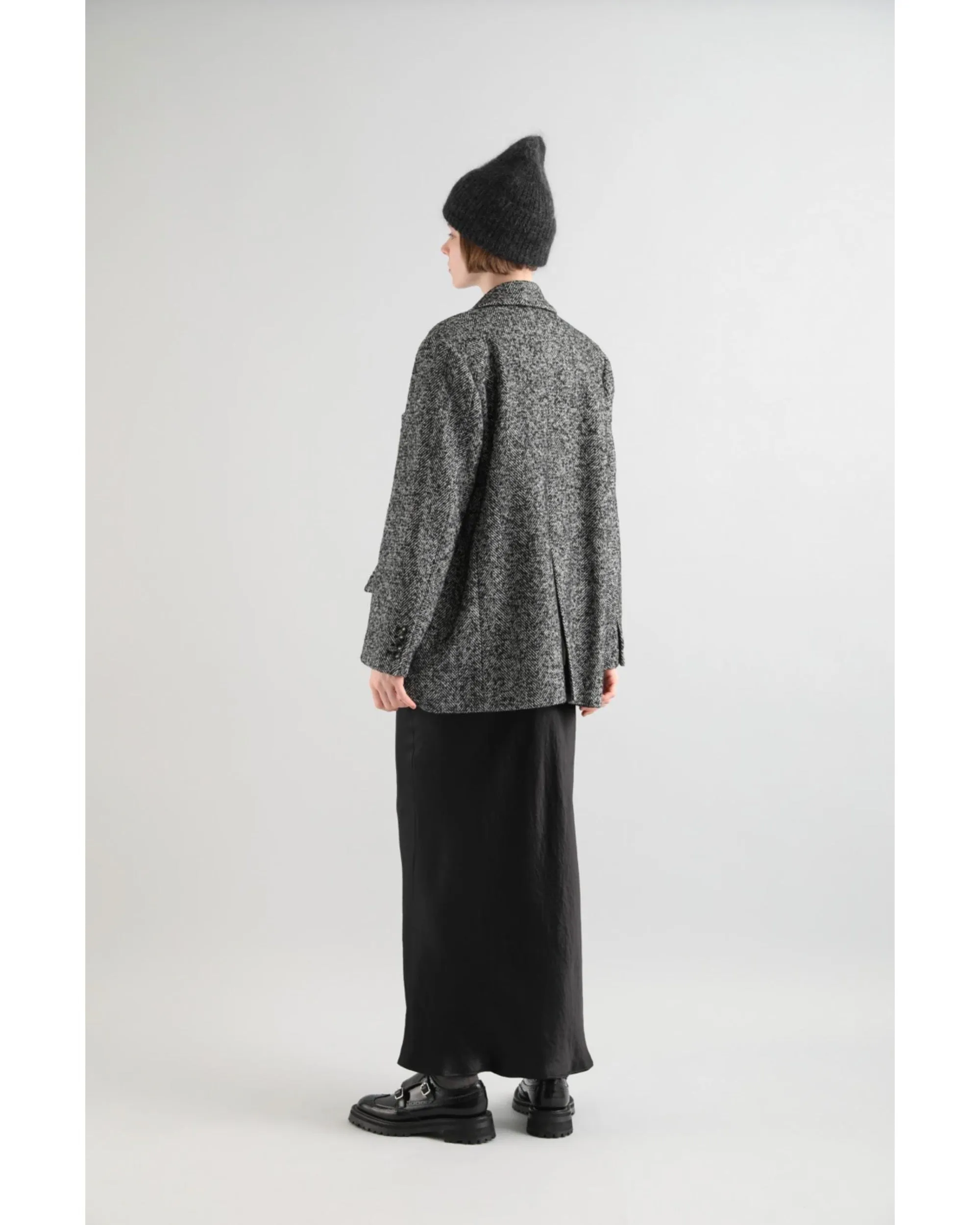 WOOL SOLK HERRINGBONE COAT