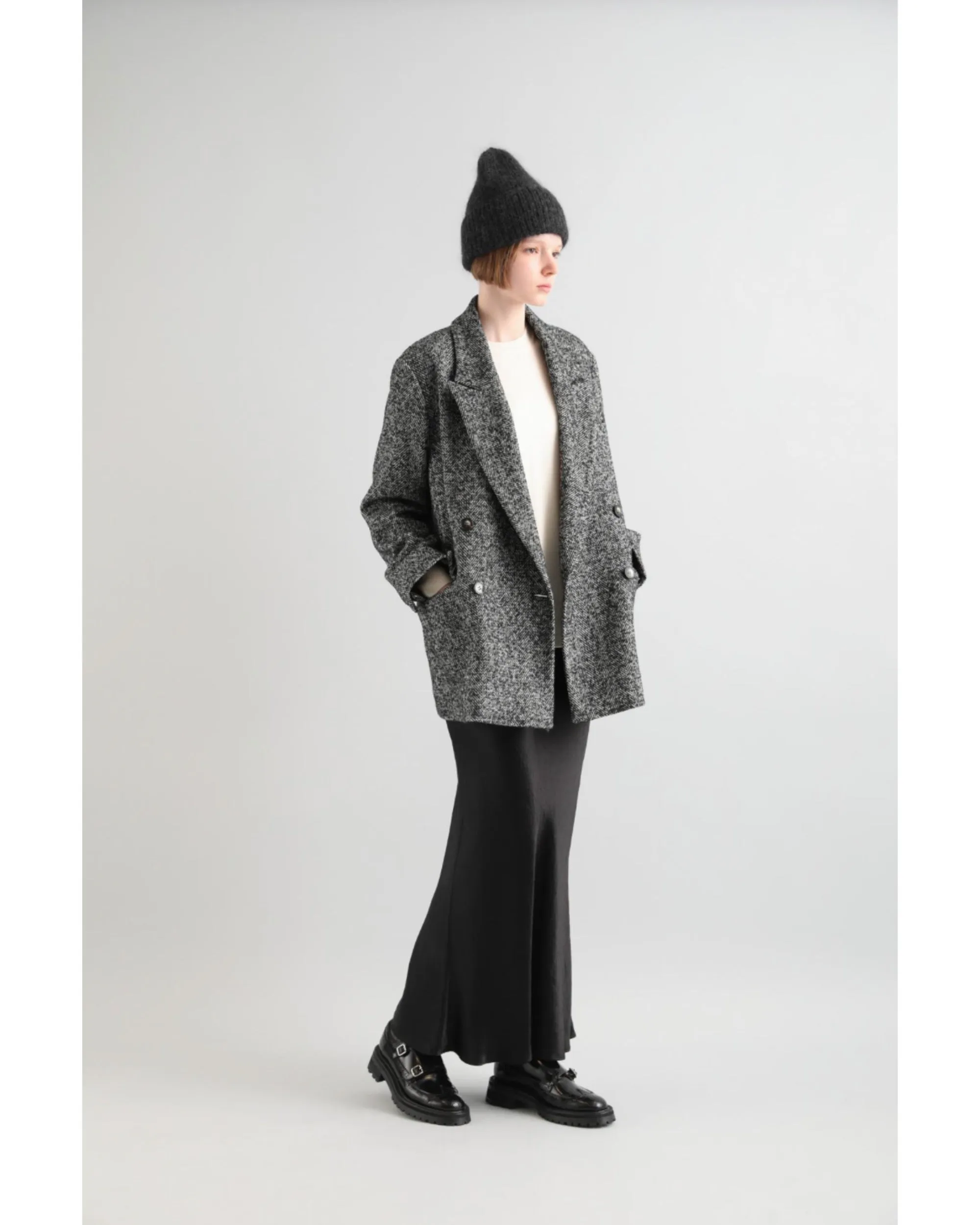 WOOL SOLK HERRINGBONE COAT